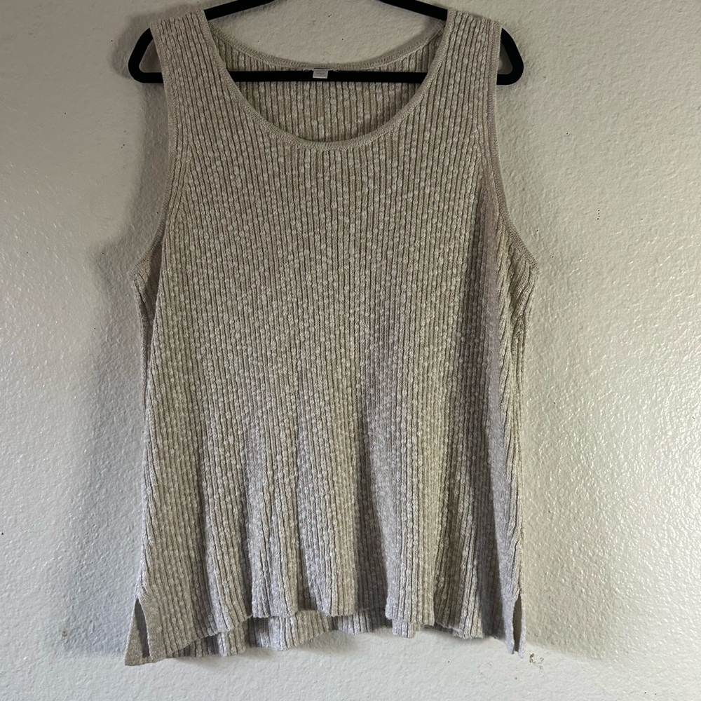 J‎ Jill Pure Jill Cotton Ribbed Beige White Tank Top Large Summer Casual